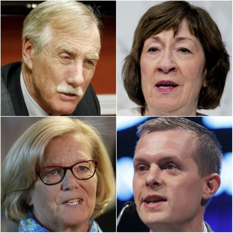 Clockwise from top left: Sen. Angus King, Sen. Susan Collins, Rep. Jared Golden and Rep. Chellie Pingree 