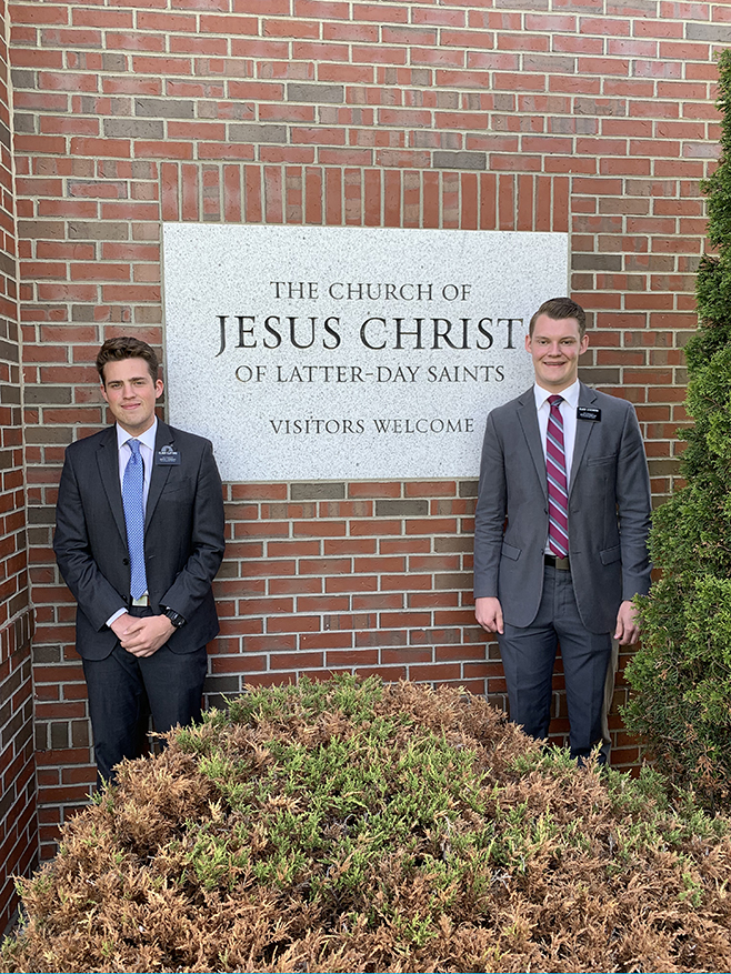 Elders Caleb Clifford, left, and Caleb Steenson, will hold an open house discussion June 18 at the Latter-Day Saints church house in Monmouth.