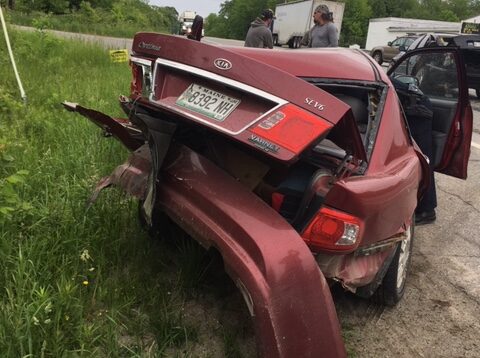 The driver of a red Kia Optima was taken to a local hospital Thursday after her car was rear-ended on U.S. Route 2 in Palmyra. Police said distracted driving and speed are believed to have been factors in the crash.