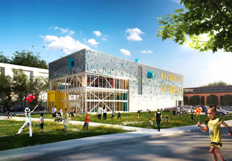 This rendering shows the building planned by the Children's Museum & Theatre of Maine at Thompson's Point in Portland.