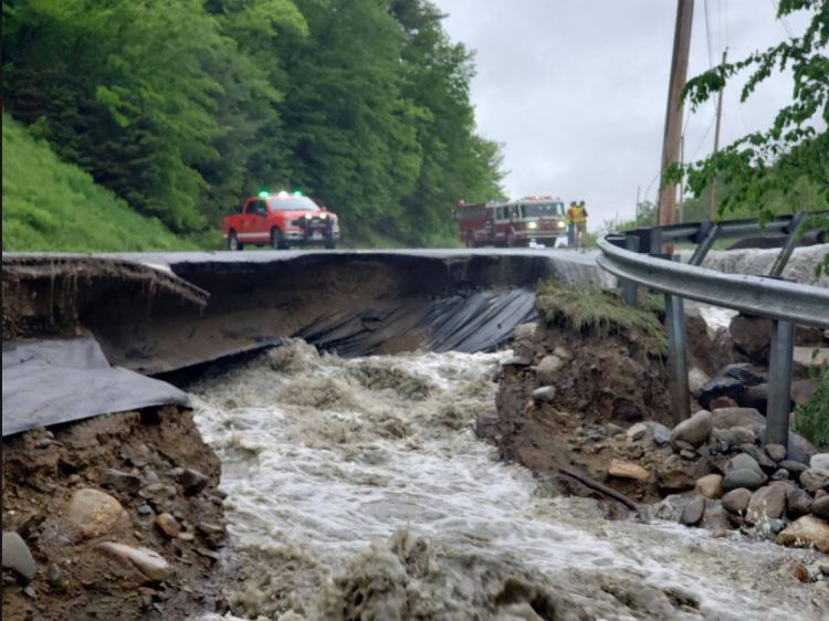 A washout on Tuesday afternoon of a section of Route 4 in Phillips during a torrential downpour was caused by a beaver dam breaking and a large charge of water from Adley Pond, according to the Maine Department of Transportation.
