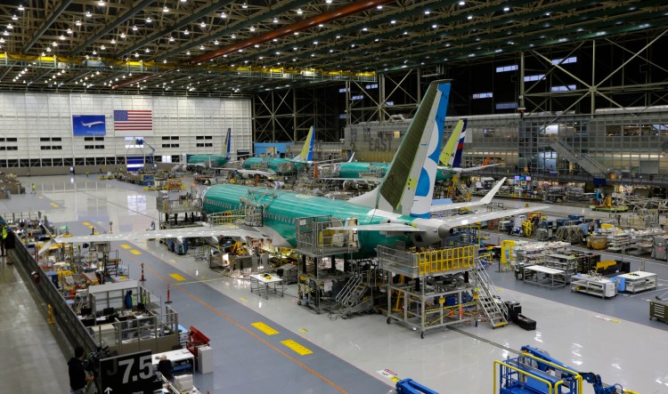 A Boeing 737 Max on an assembly line in Renton, Wash., in 2015