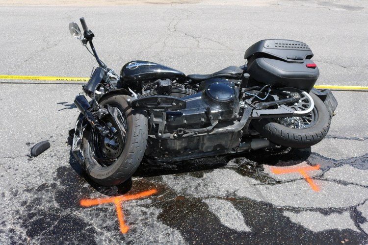 The operator of this motorcycle died at the scene from injuries sustained in a crash in Waterboro.