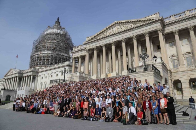 Citizens' Climate Lobby teams gather in 2015 in front of the Capitol Building in Washington, D.C.