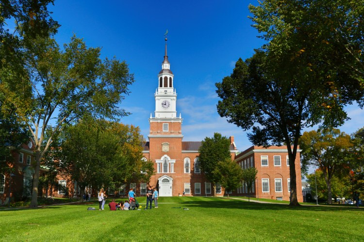 Baker Library sits at one end of the Dartmouth College green. Once upon a time, cows grazed there. 