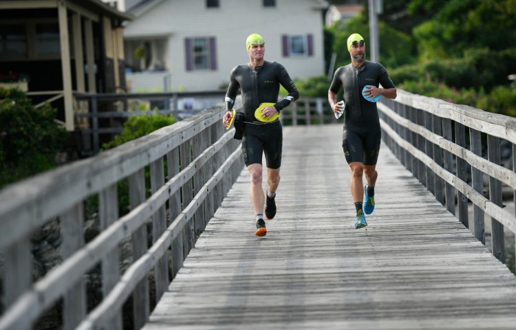 Lars Finanger and John Stevens of Portland are two of the producers of the Casco Bay Islands SwimRun race, slated for Aug. 11. Both have competed in the Swimrun World Championships in Sweden. 
