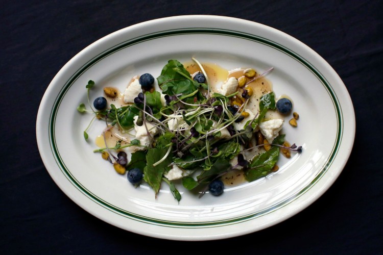 Goat Cheese and Blueberry Salad. Delicious, local goat cheeses abound in Maine – as do ideas for using them.