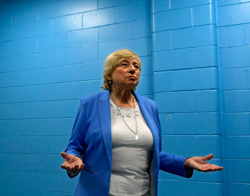 AUGUSTA, ME - JULY 15: Gov. Janet Mills discusses Monday July 15, 2019 the opioid conference in Augusta.Staff photo by Andy Molloy