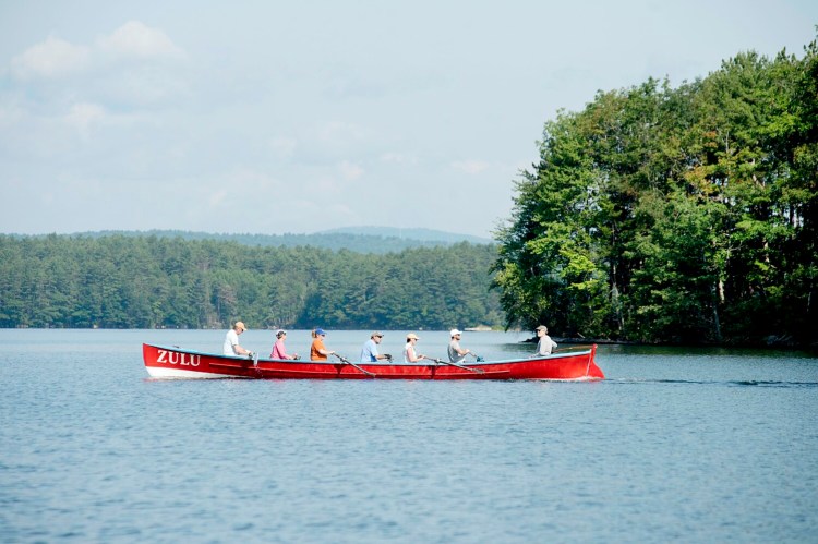Team Zulu rows its Cornish pilot gig across Lake Auburn in Auburn on Sunday morning. 