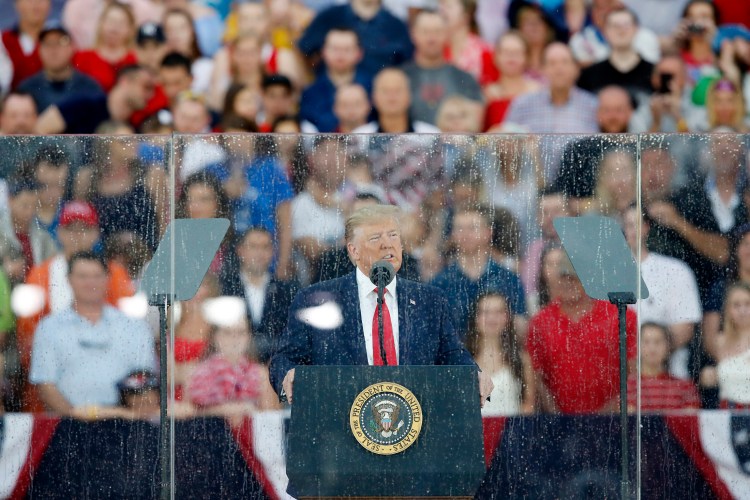 President Trump speaks at the Independence Day celebration in front of the Lincoln Memorial on Thursday evening.