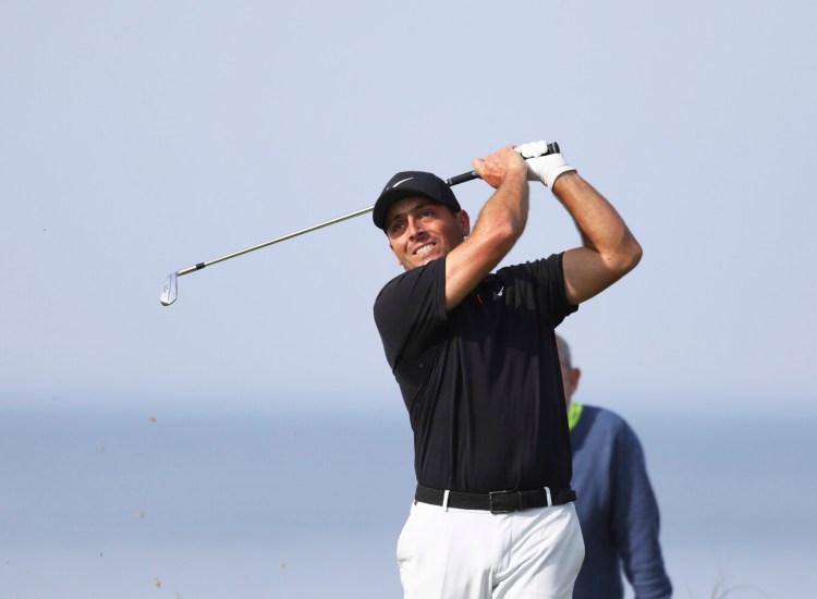 Francesco Molinari gets in a practice round Monday at Royal Portrush in Northern Ireland, where he’ll be defending his British Open title starting Thursday.