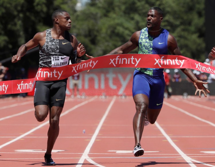 Justin Gatlin, right, not longer has to contend with Usain Bolt (retired), but youngsters like Christian Coleman present a new challenge.
