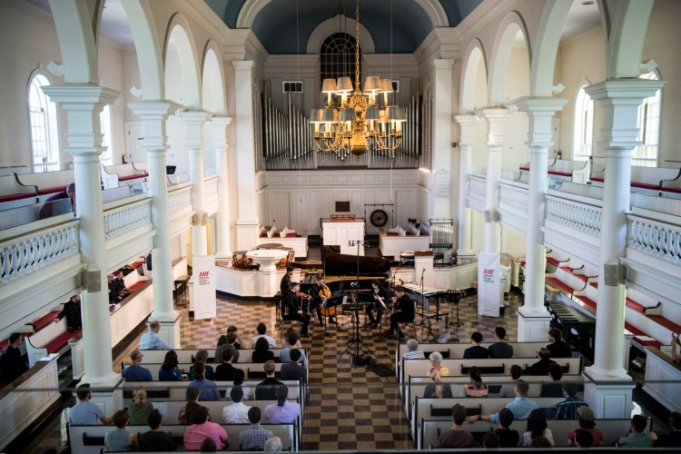 A quintet performed a new piece titled 'Parallel Lines' composed by Xiangyu Zhou as the Atlantic Music Festival kicked off its 10th season at Lorimer Chapel at Colby College in Waterville on July 7, 2018. This year's festival starts performances Friday and runs through July 28. 