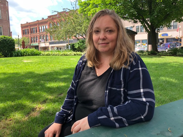 Writer and director Hilary Brougher, recipient of the Maine International Film Festival's Mid-Life Achievement Award, in Castonguay Square in downtown Waterville.