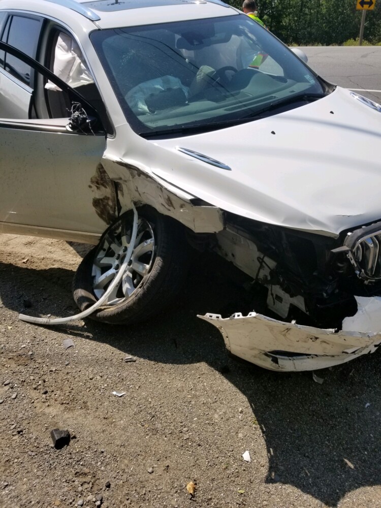 Two people were injured in a three-vehicle crash on Tuesday at the intersection of Route 27 and Anson Valley Road in New Vineyard  including a passenger, Patricia Tillisch, 78, of New Jersey in this 2017 Buick Enclave. 