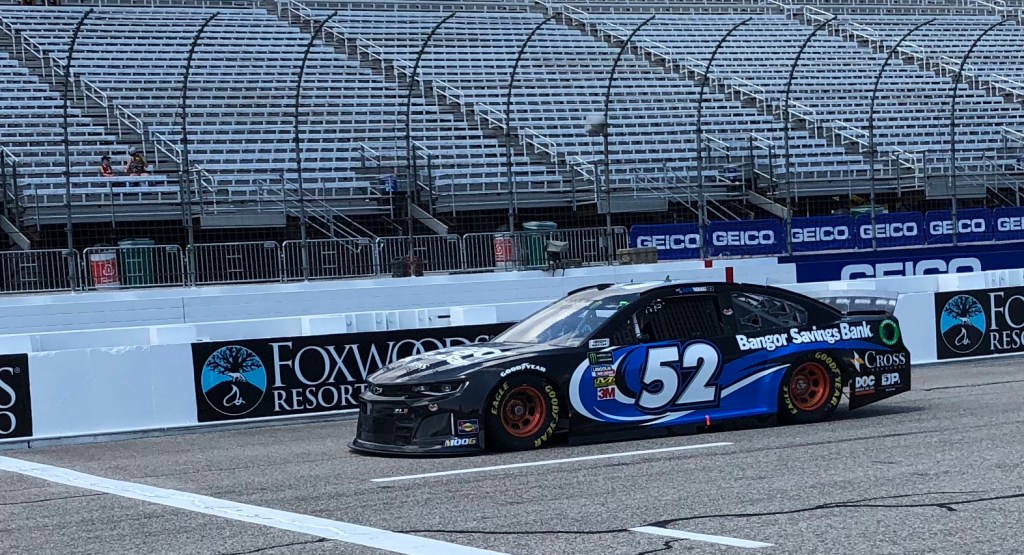 Austin Theriault brings his No. 52 Chevrolet to pit road during Monster Energy NASCAR Cup Series practice on Friday at New Hampshire Motor Speedway in Loudon, New Hampshire.