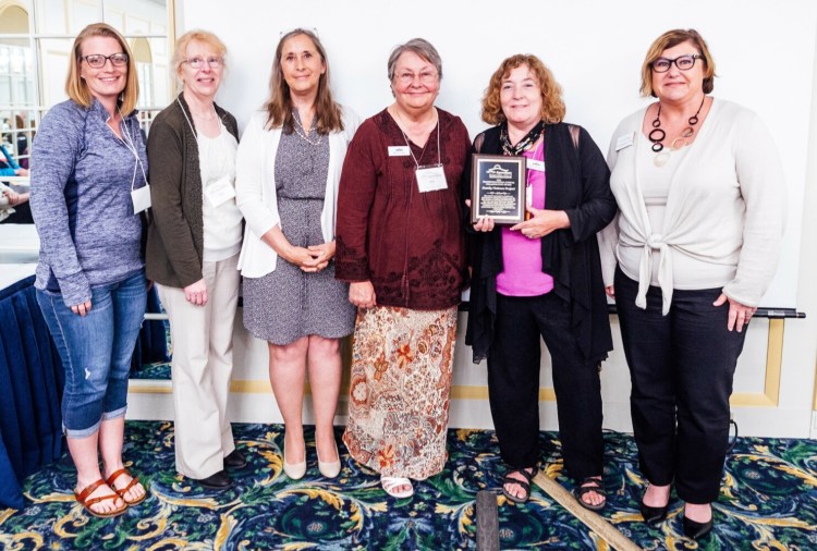 Transformational Clinical Collaboration Award winners, from left, are Saré Coleman, Family Violence Project Volunteer of the Year; Heidi Hall, Family Violence Project; Pat McKenzie, Kennebec Behavioral Health administrator for outpatient and substance use disorder services; Beth Crowe, Family Violence Project; Pam Morin, executive director. Family Violence Project; and Carla Stockdale, KBH clinical director.
