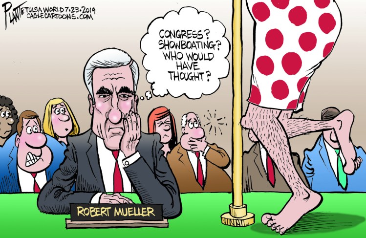 Bruce Plante Cartoon: Robert Mueller testifies, special counsel Robert S. Mueller III, House Judiciary Committee hearing, House Intelligence Committee hearing, investigation in 2016 russian election interference