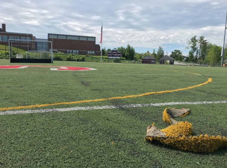 One of the bond questions seeks to use $1.2 million to fix the turf field at Scarborough High School in need of extensive repair.