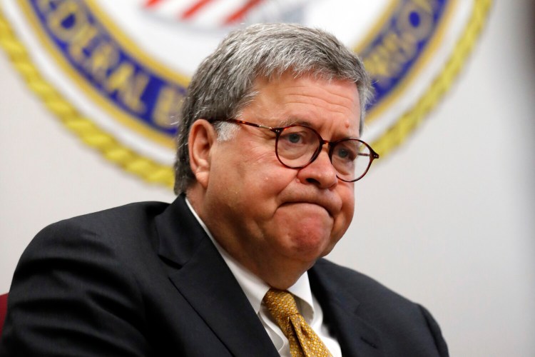 Attorney General William Barr speaks during a tour of the Federal prison Monday, July 8, 2019, in Edgefiled, S.C. (AP Photo/John Bazemore)