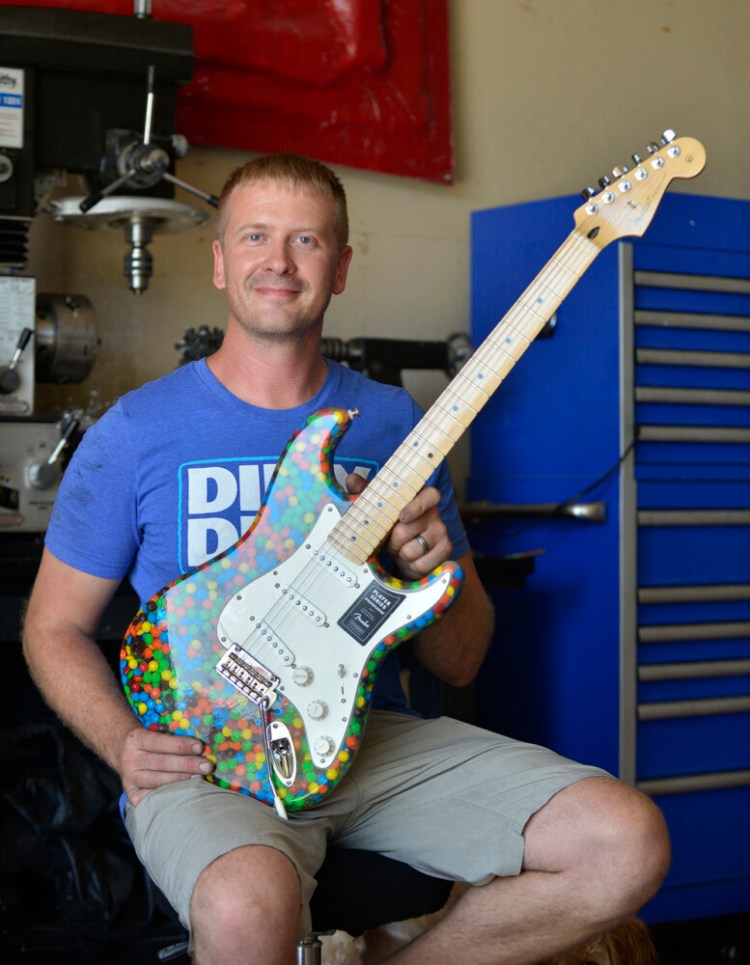 Brian King spent 80 hours building this guitar with M&Ms.