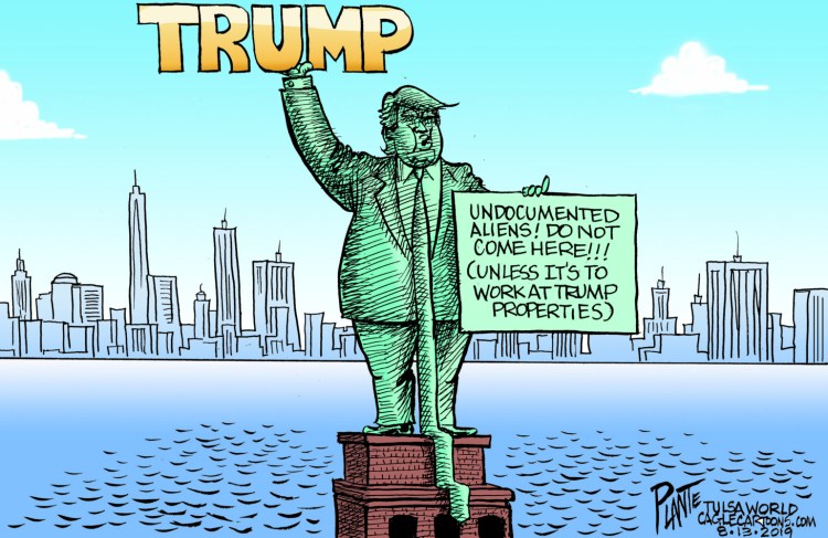 Trump and the Statue of Liberty, President Donald J. Trump, immigration, changing the rules, undocumented aliens, workers at Trump properties