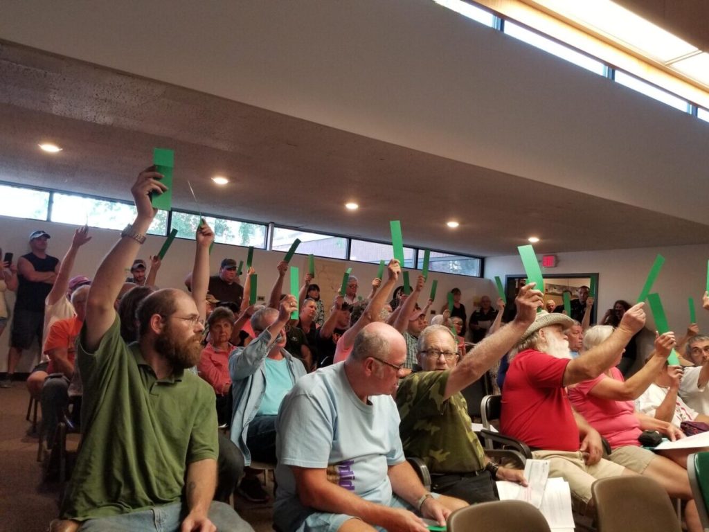 Livermore Falls voters Tuesday night oppose a proposed Central Maine Power transmission line. They also authorized selectmen to send a letter of opposition to CMP and other entities.