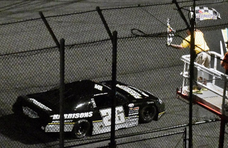 Bubba Pollard of Senoia, Georgia, crosses the finish line at the Oxford 250 in 2018. Pollard is back to defend his title this weekend.