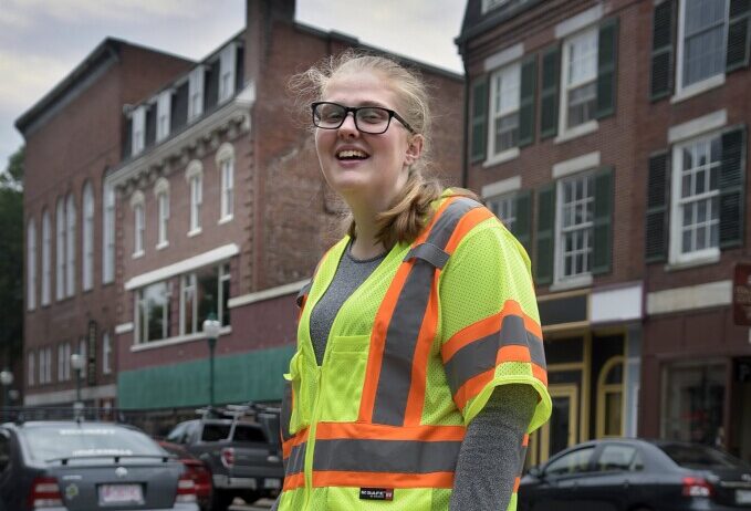 Natalie Thomsen stands for a portrait Tuesday in downtown Gardiner. The University of Maine at Farmington student interned with the City of Gardiner this summer, mapping all the water and sewer lines for a geographical information system.