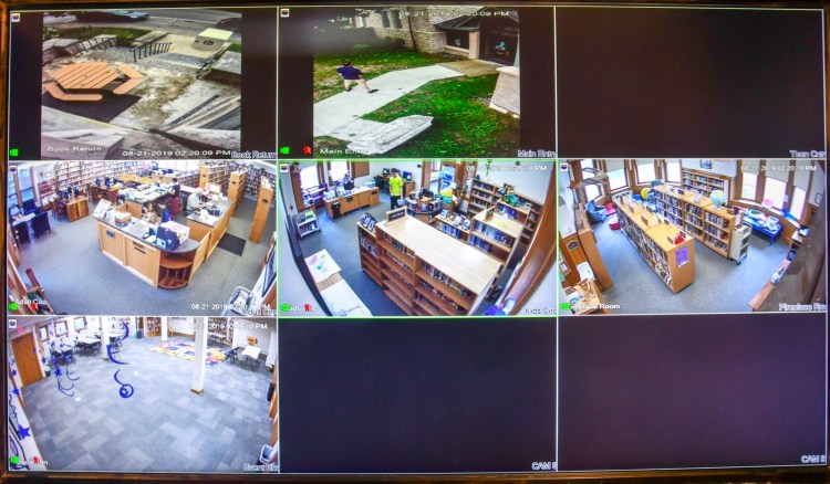 A display of the view from the six security camera at at Charles M. Bailey Library on Wednesday in Winthrop.