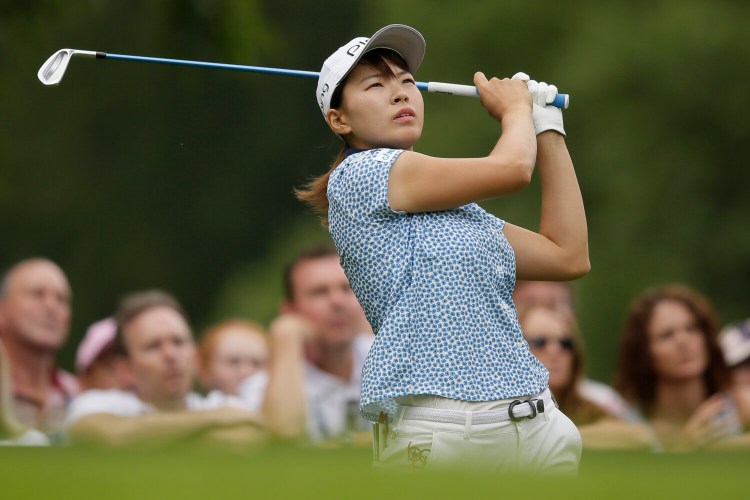 Hinako Shibuno shot a 5-under 67 in the third round on Saturday and holds a two-shot lead at the Women's British Open at Woburn Gold Club near Milton Keyes, England.