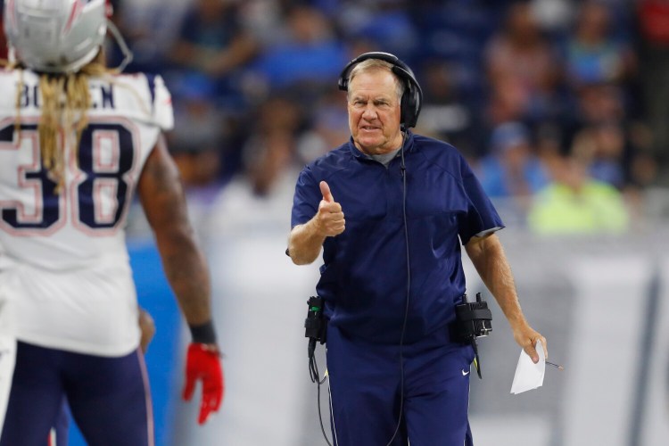 Coach Bill Belichick chose not to throw his challenge flag Thursday night after a play in which rookie quarterback Jarrett Stidham just missed connecting with wide receiver Maurice Harris on a 41-yard touchdown pass.