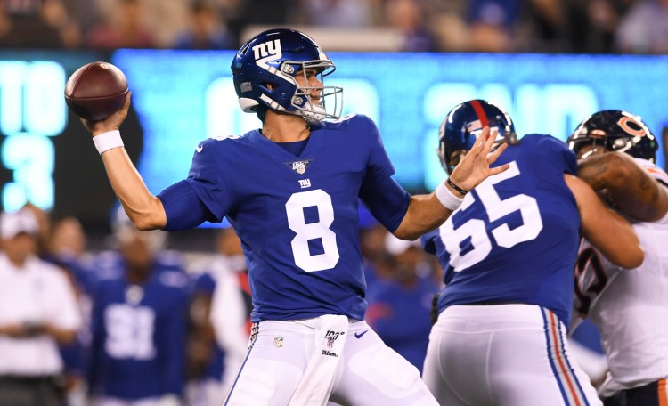 New York Giants quarterback Daniel Jones  completed 11 of 14 passes for 161 yards and a touchdown against the Chicago Bears on Friday in East Rutherford, New Jersey.