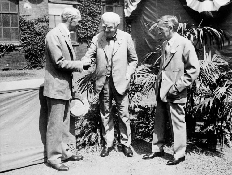 Henry Ford, left, with Thomas Edison, center, and Harvey Firestone.  Ford, who had a summer home on Mount Desert Island, had an abiding interest in soybeans, both for manufacturing and eating. 