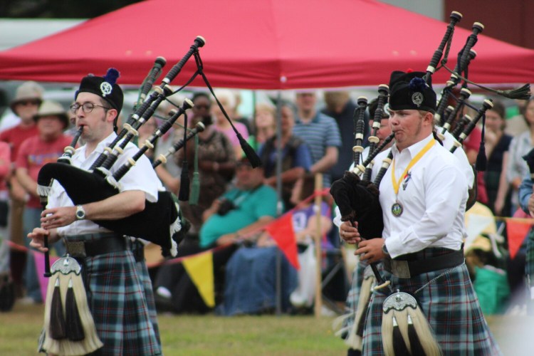 Bagpipers play during the opening ceremonies of the 2019 Maine Highland Games and Scottish Festival on Saturday.