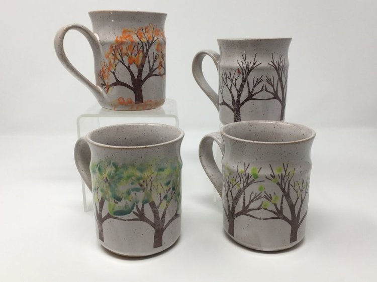 Seasons mugs by artist Mary Kay Spencer of The Potter’s House.
