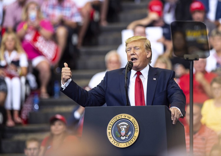 President Donald Trump speaks at a rally in Cincinnati on Aug. 1, 2019.