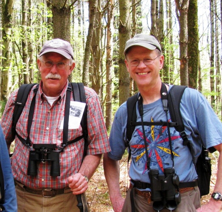 Tim Sniffen, left, of the Readfield Conservation Commission, and Howard Lake from the Kennebec Land Trust, will join Readfield historian and author Dale Potter-Clark on Friday, Sept. 13, to co-lead a Readfield History Walk through parts of the Macdonald Woods and Readfield Town Farm and Forest. 
