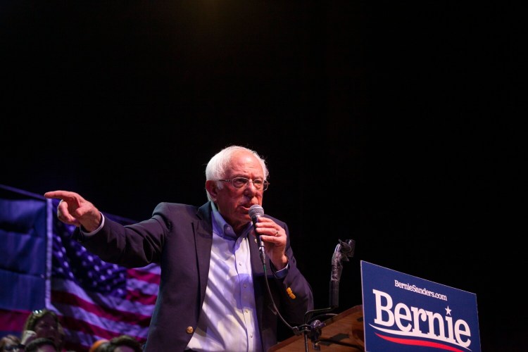 Bernie Sanders speaks at a rally Sept. 1 at the State Theatre in Portland.