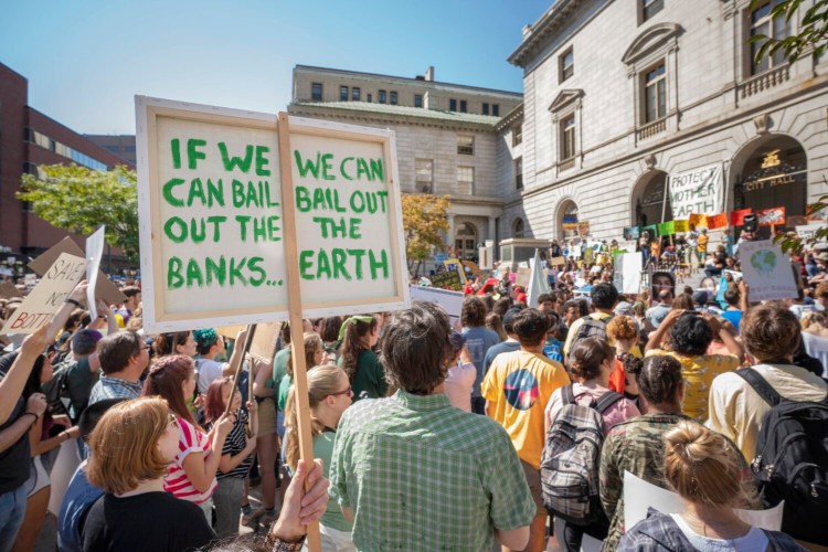 People packed City Hall Plaza in Portland on Sept. 20 to call for action on climate change.