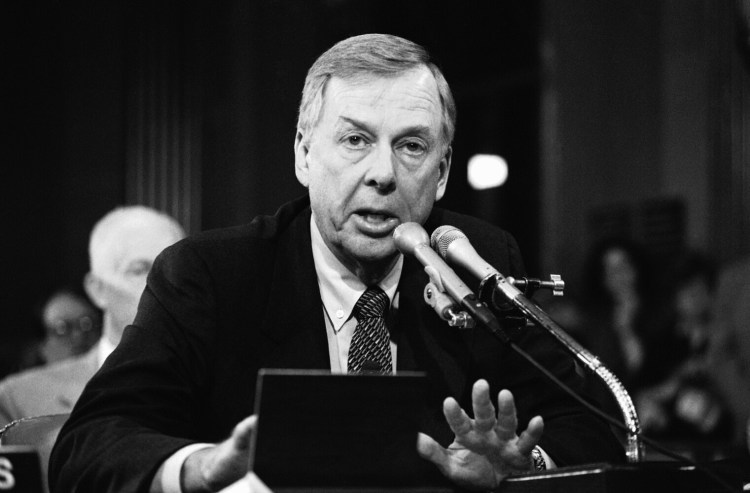 T. Boone Pickens speaks at the Helmsley Palace Hotel in New York on Dec. 29, 1984. Pickens, who amassed a fortune as an oil tycoon and corporate raider and gave much of it away as a philanthropist, has died.