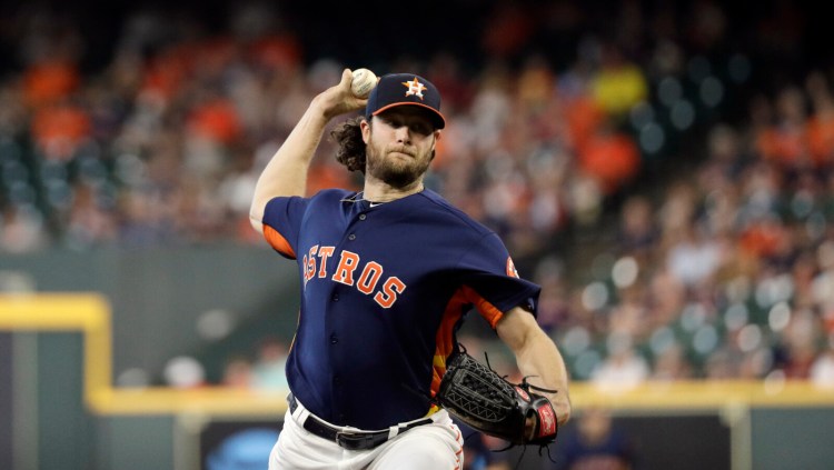 Houston Astros' Gerrit Cole throws against the Seattle Mariners during the first inning of a baseball game Sunday, Sept. 8, 2019, in Houston. (AP Photo/David J. Phillip)
