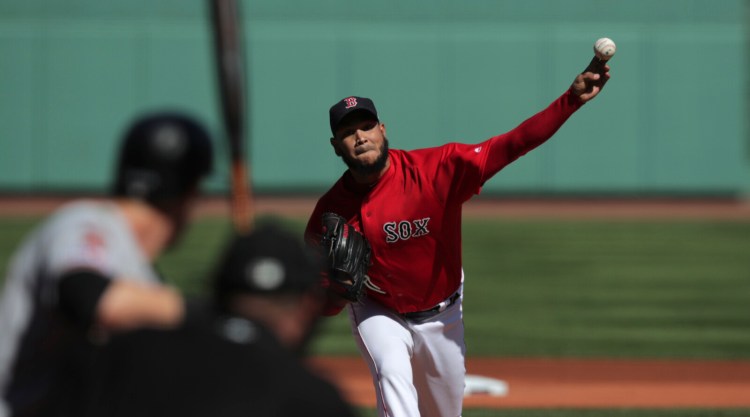 Boston pitcher Eduardo Rodriguez struck out 10 and earned his 18th win of the season on Thursday against San Francisco Giants at Fenway Park in Boston, 
