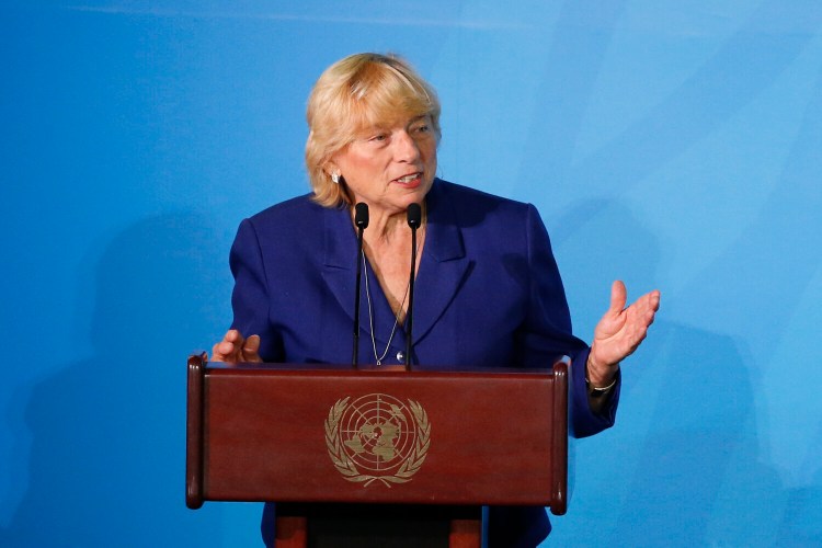 Maine Gov. Janet Mills addresses the Climate Action Summit in the United Nations General Assembly on Monday at U.N. headquarters.
