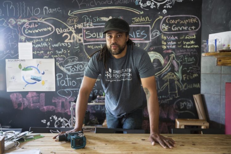 This Aug. 30, 2019 photo shows MacArthur Foundation fellow Emmanuel Pratt, an urban designer with the Sweet Water Foundation in Chicago. Pratt is co-founder and executive director of the foundation, a nonprofit organization based on Chicago's South Side that engages local residents in the cultivation and regeneration of social, environmental, and economic resources in their neighborhoods. 