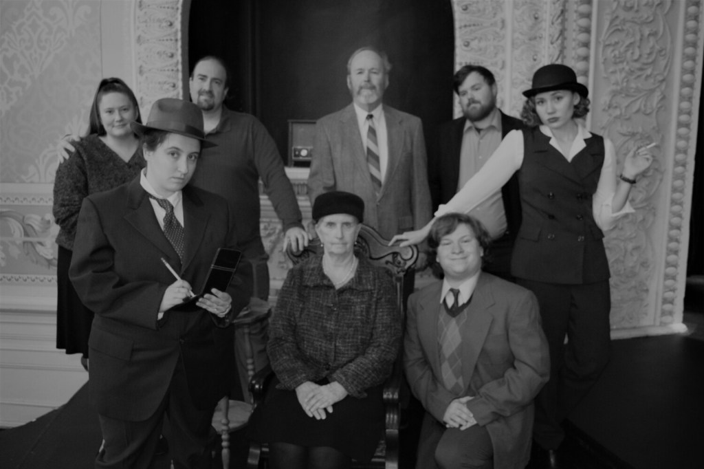 The cast of "The Mousetrapm" in front, from left: Meredith Stevens, Ginger Smith and Ben Whitestone. In back, from left, are Ashleigh Dunham, Patrick Hamlin, Andy Tolman, Shane Stevens and Savannah Leavitt.
