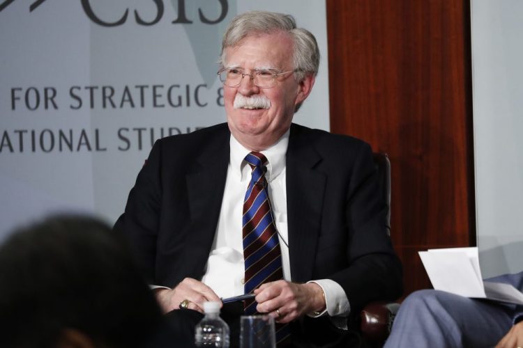 Former National security adviser John Bolton reacting to questions while speaking at the Center for Strategic and International Studies in Washington in late September.
