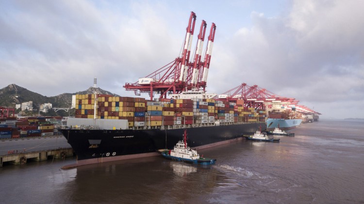 The Soro Enshi container ship at the Yangshan Deep Water Port in Shanghai on July 10, 2018. A spokesman for China's Ministry of Commerce says the country welcomes the postponement of U.S. tariffs as a goodwill gesture and that teams will meet soon to prepare for higher level talks.