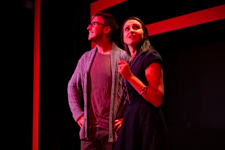 Allison McCall as Jill and Joe Bearor as her husband Ollie in Mad Horse Theatre's production of "Radiant Vermin."