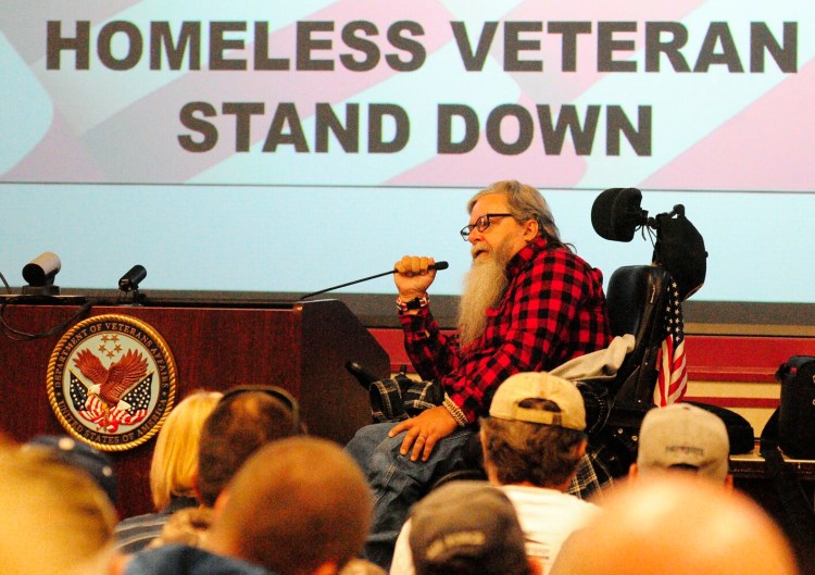 Tim Walter, of Farmingdale, was one of the speakers at the opening ceremony for the 20th annual Homeless Veterans Stand Down on Oct. 21, 2017, at Togus VA Medical Center in Augusta.